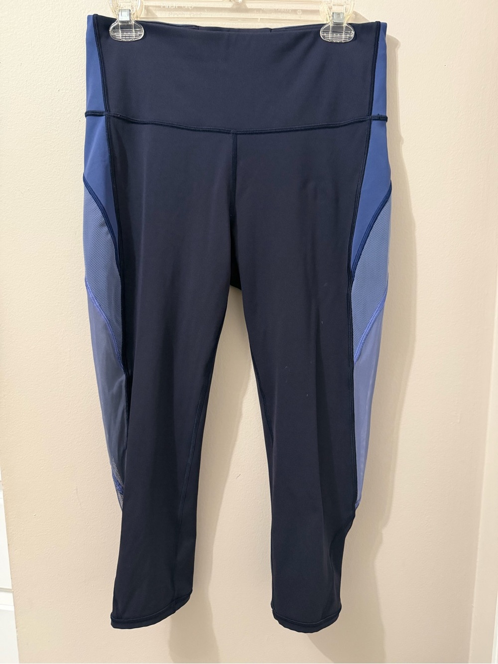 Lululemon Athletic Yoga Leggings Sz 10 Mid-Hi Rise Navy Blue Mesh Side Panels